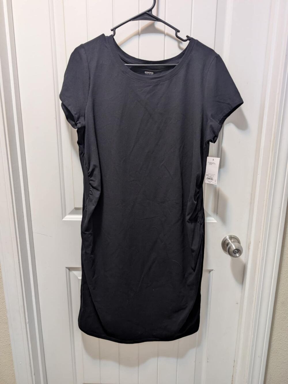 Sonoma Women's Black Maternity Cap Sleeve Ruched Stretch Midi T Shirt Dress XL